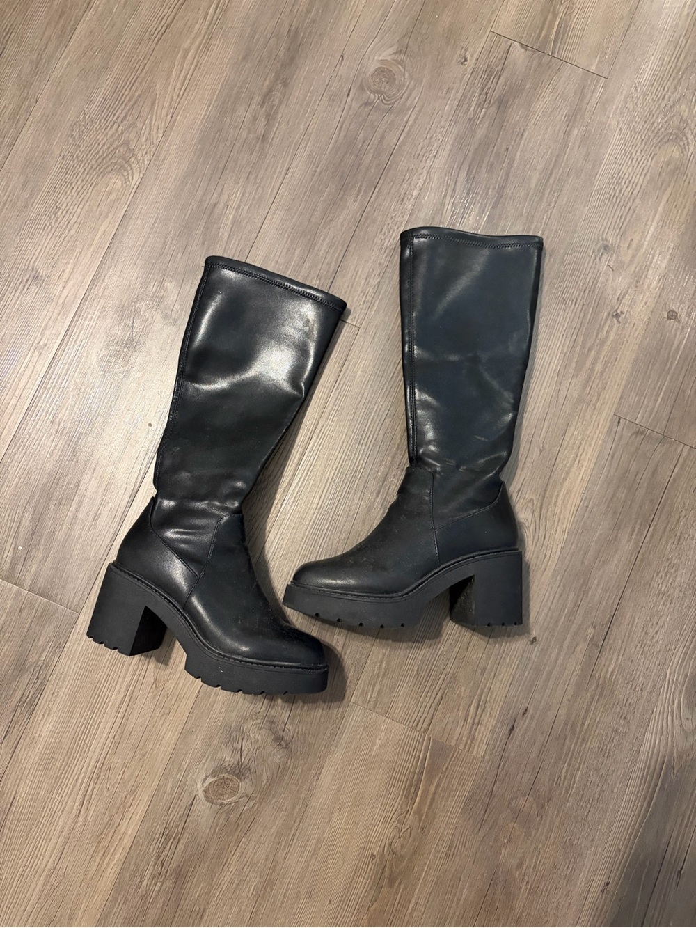 Madden Girl Black Chunky Platform Knee-High Boots